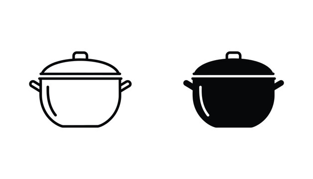 Cooking pot icon outline and solid silhouette simple vector graphic representing food kitchen and culinary arts
