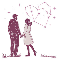 couple holding hands with constellation heart illustration minimalist style high quality © anarul