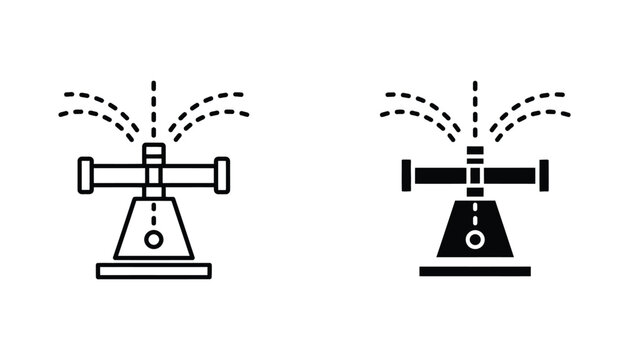 Industrial lawn sprinkler equipment icon in outline and solid black style for irrigation and gardening design concepts
