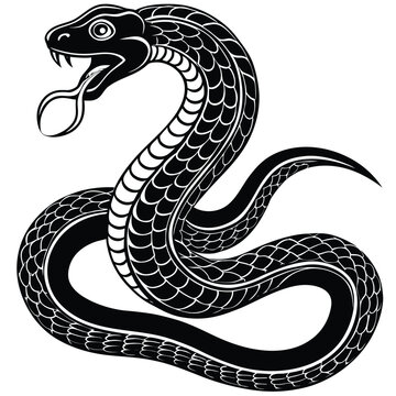 Mystic set of snakes silhouette. Snake wrapped around the crescent moon. Boho modern hand drawn design elements for logo and branding.
