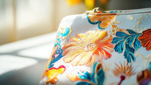 Close-up of Exquisitely Embroidered Floral Clutch