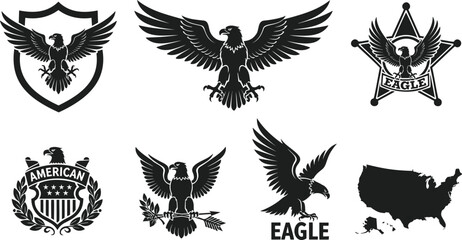 Fototapeta premium Set of eagle and american map vector illustration for patriotic design projects and branding.