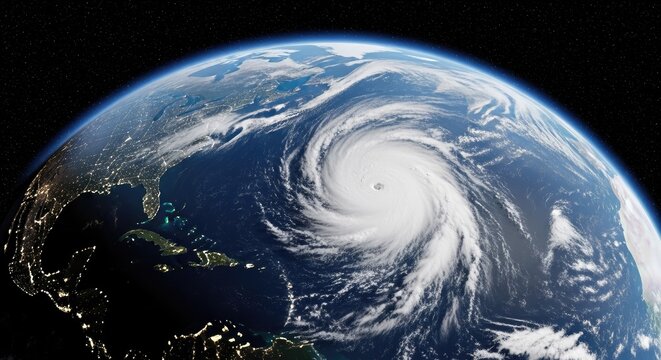 Dramatic view of a hurricane over earth weather and climate concept