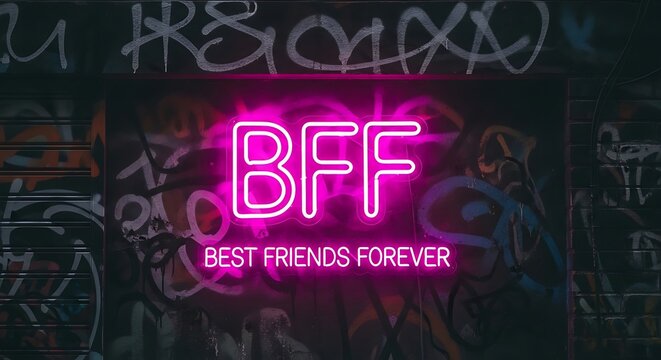 Bff best friends forever neon sign glowing pink text on a dark blackboard background