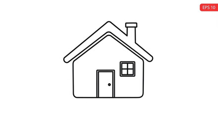 Fototapeta premium Simple Outline Drawing of a House with Chimney and Window.