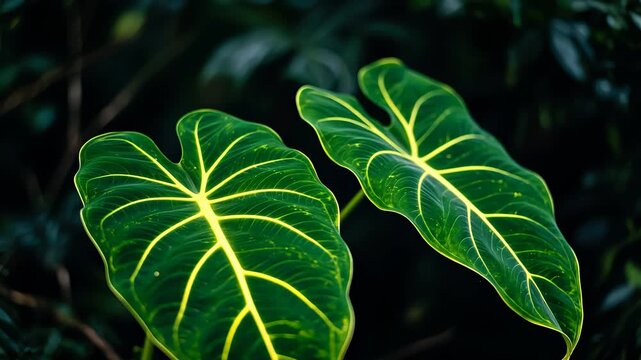 Bright yellow veins on green leaves