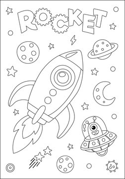 Coloring page for kids. Rocket