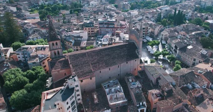 Aerial View Sant Bartomeu Church Soller Mallorca Old Town