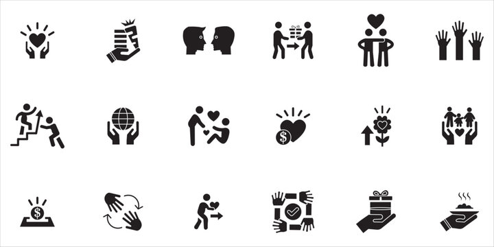 altruism icon set bundle, giving, charity, donation, empathy, support and more. simple solid vector