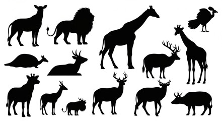 Collection of Diverse Animal Silhouettes on White Background. © Chef