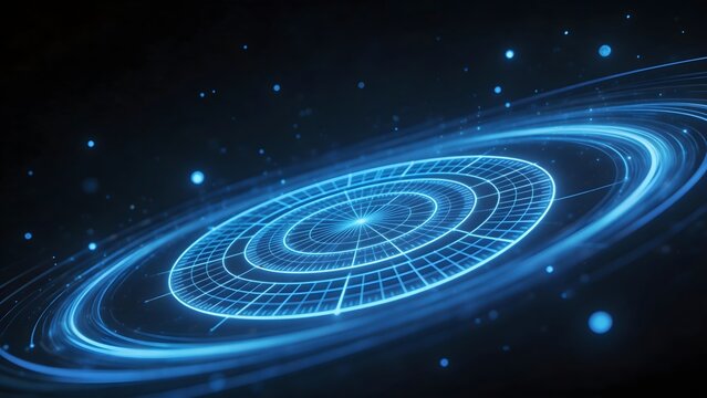 Blue digital grid pattern in space