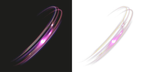 Neon speed light trail curve with glowing energy streak futuristic motion effect isolated on black background  © NAUM