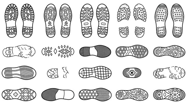 Collection of shoe sole patterns for footwear design.