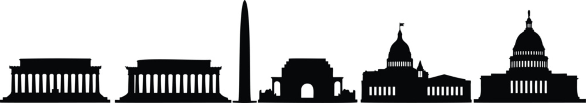 Set of silhouettes of famous united states landmark buildings and monuments for design vector.