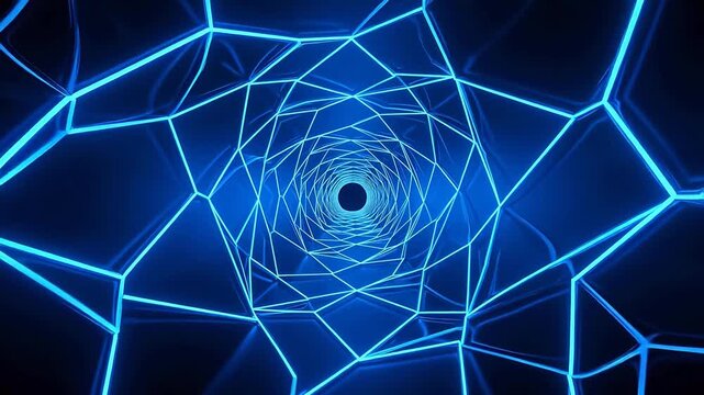 Blue geometric tunnel with triangles
