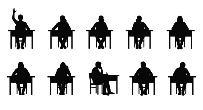 people sitting at desks silhouette high quality professional detailed modern elegant