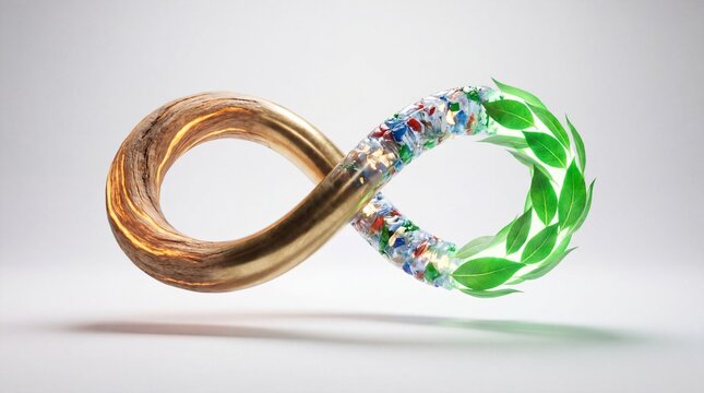 Conceptual 3D infinity symbol illustrating the cycle of sustainability and environmental transformation