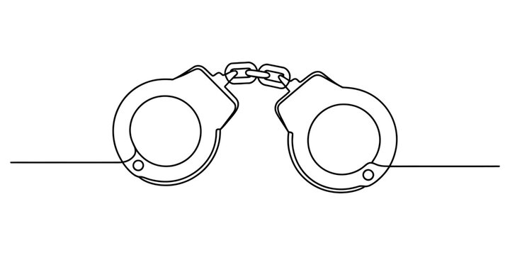 Continuous single line drawing of steel handcuffs used by police for arrest and security in a minimalist art style illustration Vector, illustration
