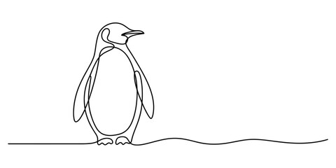 Continuous single line drawing of a cute penguin standing still in a simple minimalist art style for modern creative graphic design projects Vector, illustration © Creative_Outline2019
