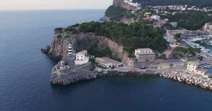 Aerial View Far de Sa Creu Lighthouse Port Soller Mallorca Coast