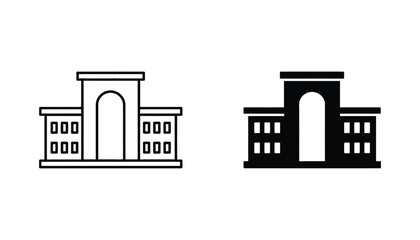 Fototapeta premium Abstract building icon outline and solid fill vector graphic for architecture and institutions