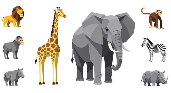 Collection of African Safari Animals in Cartoon Style.