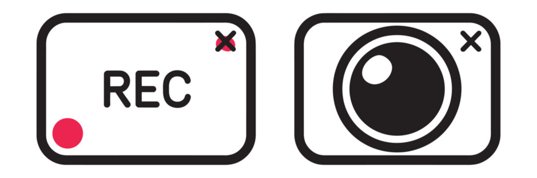 No rec camera icon vector illustration showing restricted recording symbol, prohibition sign for surveillance control