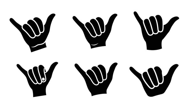 Hang Loose Hand Gesture Silhouette Collection: Shaka Sign Icons