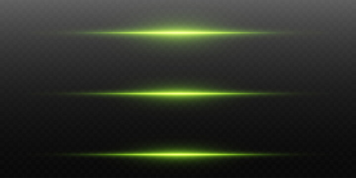 Bright green horizontal light glow lines on dark background with soft lens flare effect.