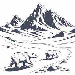 arctic landscape with polar bears and mountains high quality professional detailed © lll