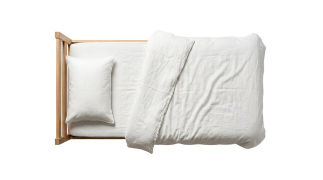 Single wooden bed top view isolated on transparent background png