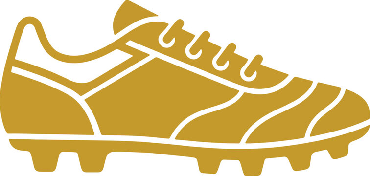 Golden silhouette of a soccer shoe with intricate lace and sole details for sport.