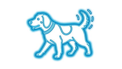 Fototapeta premium Blue dog icon, neon outline, walking dog, pet illustration, modern design element isolated PNG with Transparent Background