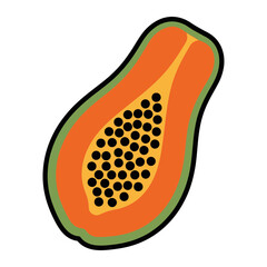 Fototapeta premium Half papaya fruit with black seeds inside icon tropical nutrition vegetarian illustration colorful agriculture ingredient