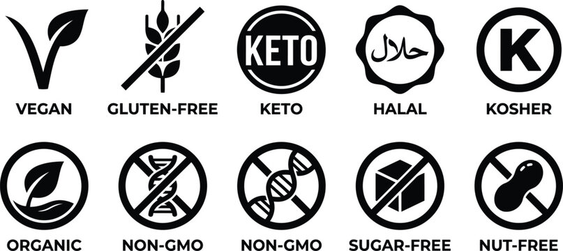 Modern product packaging certification symbols