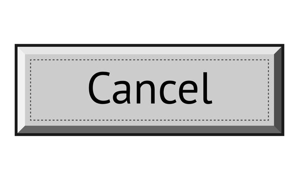Rectangular gray interface button frame with centered Cancel text isolated on transparent background in simple 3D style.