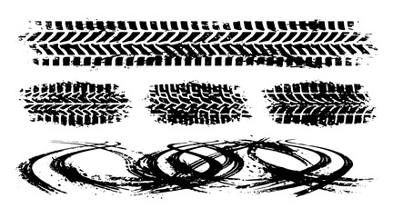 Silhouette of grunge tire tracks and distressed racing skid marks © ZamStock