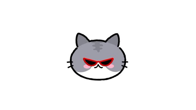 Cool cat face icon with glasses. Cate emoji animation