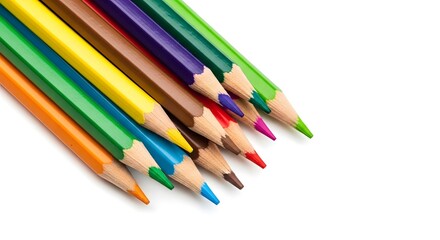 Fototapeta premium A collection of colorful pencils arranged diagonally on a white background