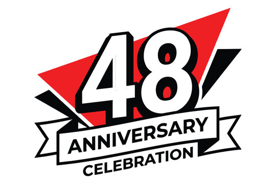 Bold 48th anniversary celebration logo design featuring dynamic red and black typography with sharp geometric accents for corporate branding