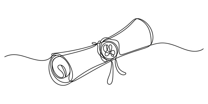 Continuous single line drawing of a rolled parchment paper scroll
