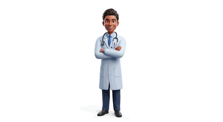 A smiling doctor in a white lab coat stands confidently with arms crossed. © ANTONW_