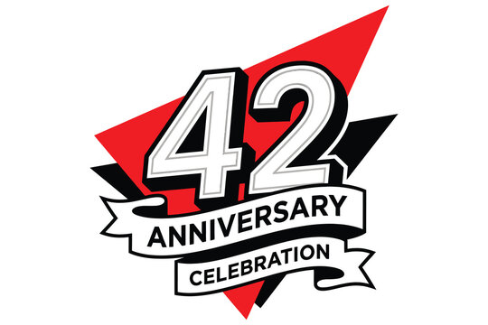 Bold 42nd anniversary celebration logo featuring dynamic red-black gradient design with bold typography and ribbon accent for corporate branding