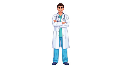 A doctor in a white lab coat stands confidently with arms crossed. © ANTONW_