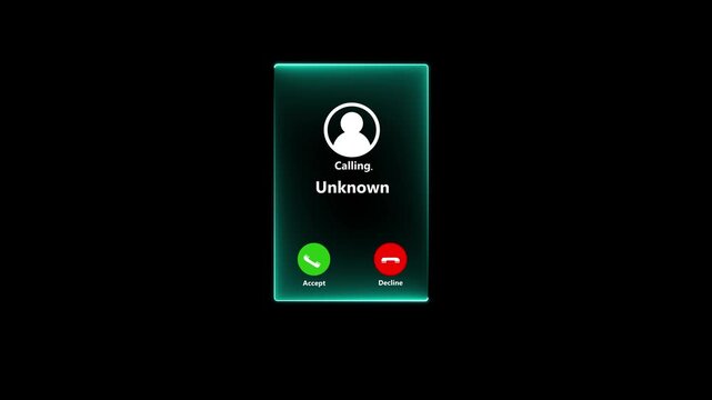 Unknown number displayed showing on smart mobile phone. Human use smartphone with incoming call from unknown number, spam, hacker, call center, crime,4k motion video animation.