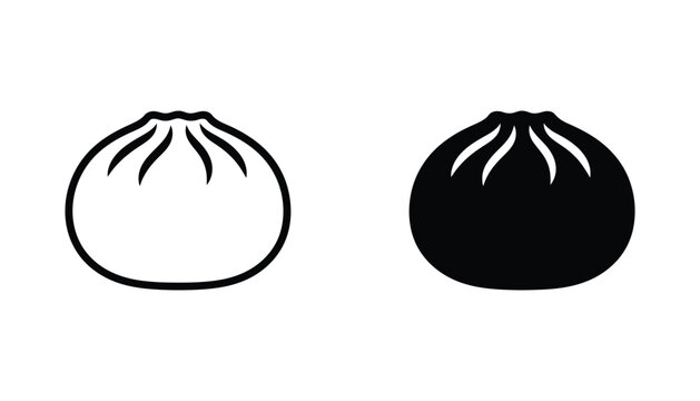 Steamed dumpling baozi vector icon set in outline and solid black style isolated on white background for asian cuisine restaurant menu and food delivery branding projects