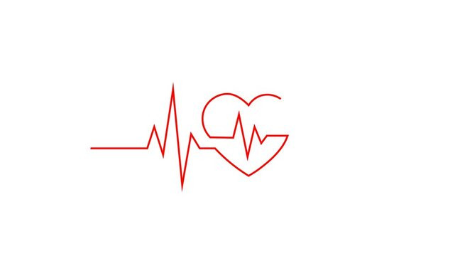 Red heart animation on white background. Heartbeat red color line art animation