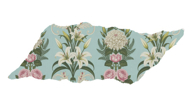 Tennessee state map shape filled with vintage floral pattern featuring roses and lilies on blue