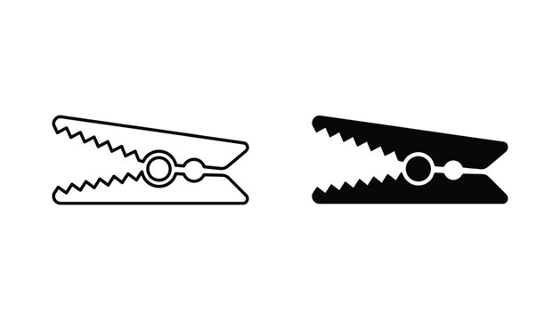Clothespin laundry clip icon set in outline and solid style