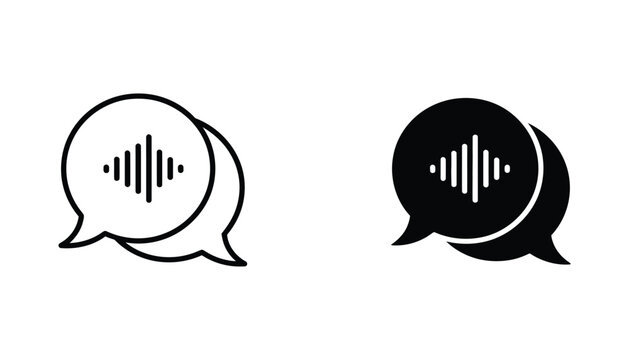 Voice message bubble icon set featuring sound wave frequency audio visualization in linear and solid black styles for communication apps